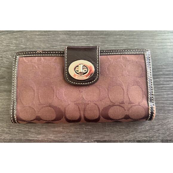 Coach Brown Monogram With Silver Tone Kisslock‎ Clutch Wallet - Picture 1 of 8